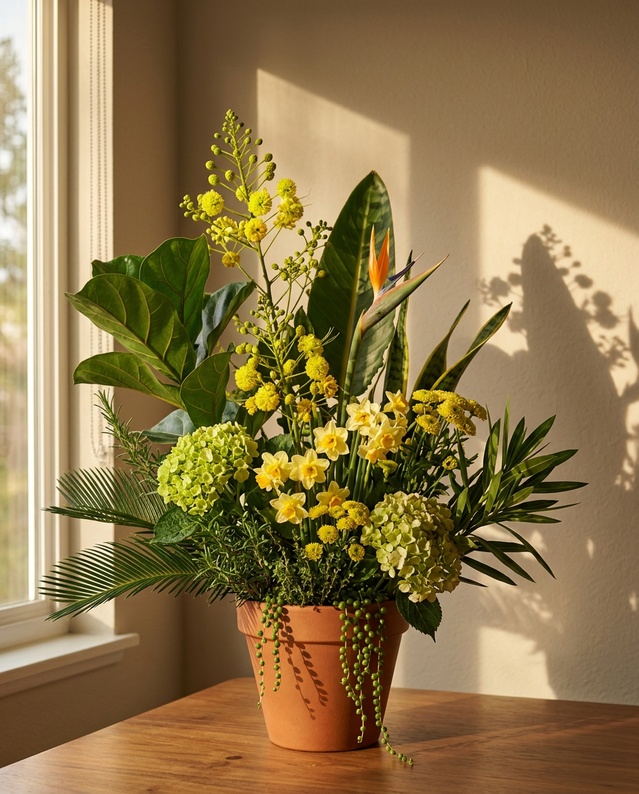 Azalea photographed in a sunlit interior