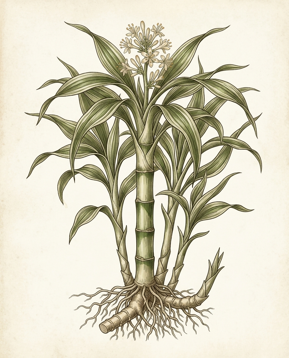 Botanical plate — Bamboo with jointed green canes and slender lance-shaped leaves