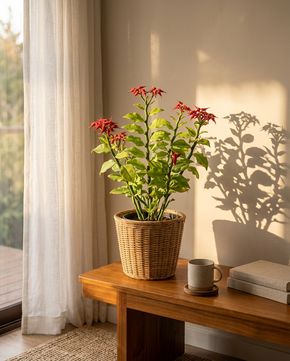 Devil's Backbone photographed in a terracotta pot on a sunlit windowsill