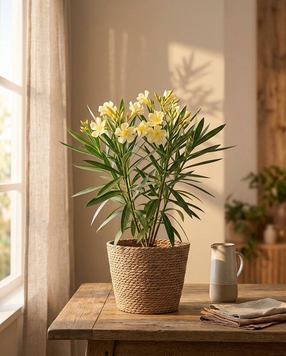Oleander photographed in a sunlit interior